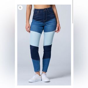 New Blue Turtle patchwork ultra high waisted super stretch skinny leg jeans sz 7
